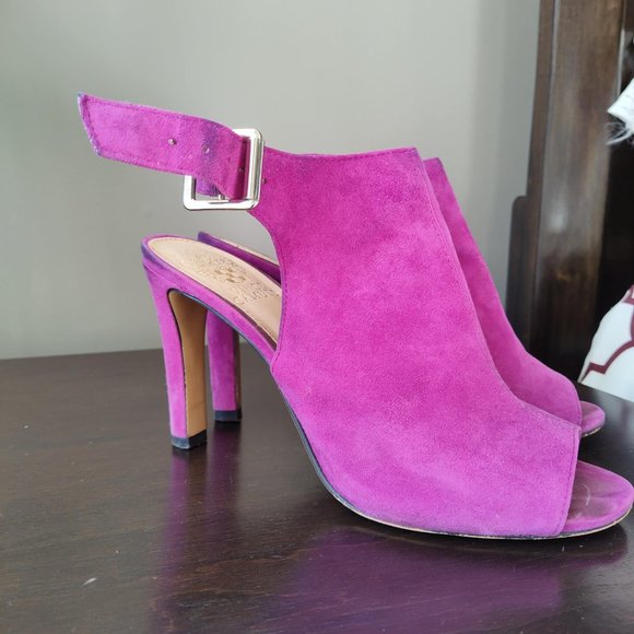 SOLD!! Vince Camuto Olivia Open Toe heels, Pink/Fuchsia Suede, Womens Size 7.5 - Picture 2 of 5